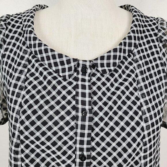 Zara Dress S Black White Windowpane Plaid Button-Front Oversized Pockets - Picture 2 of 5